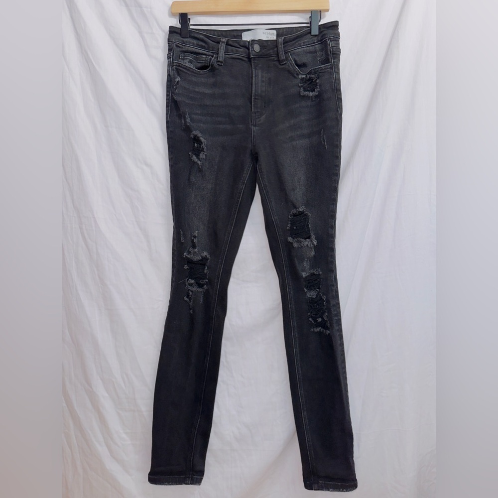 Bridge by Gly Black Wash Denim High Rise Distressed Skinny Jeans size 28